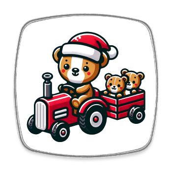 Teddy als Weihnachtsmann mit Traktor - Viereckiger Kühlschrankmagnet - Weiß - Vorne