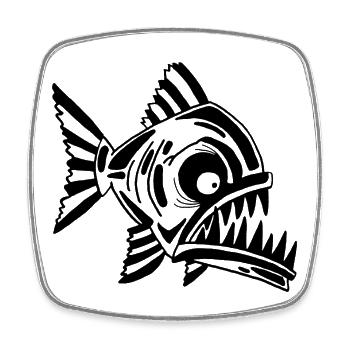 Carnivorous black fish - Square fridge magnet - white - Front