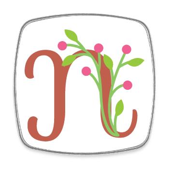 Eleganter Buchstabe 'N' mit Blumen - Viereckiger Kühlschrankmagnet - Weiß - Vorne