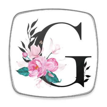 Elegant letter 'G' with flowers - Square fridge magnet - white - Front