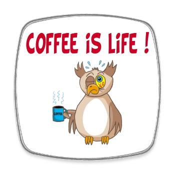 Eule und Kaffee (Englisch) - Viereckiger Kühlschrankmagnet - Weiß - Vorne