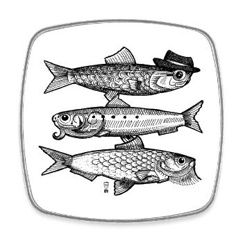 3 Fish - Square fridge magnet - white - Front