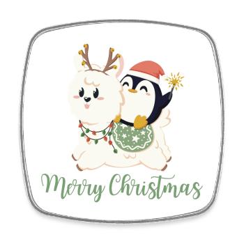 Joyeux Noël - Alpaga + Pingouin pour Noël - Magnet carré - blanc - Devant