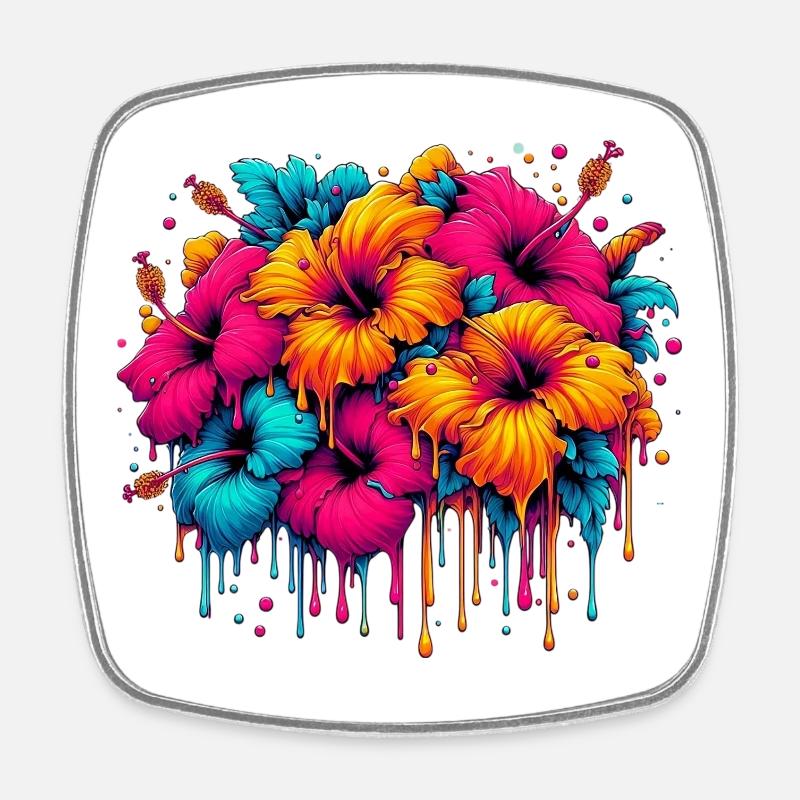 Hibiscus Flowers - Square fridge magnet - white