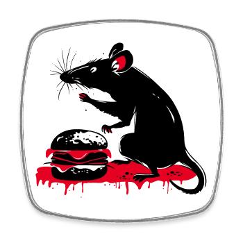 Rat with Burger in Street Art Tattoo Style - Square fridge magnet - white - Front