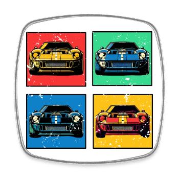 Retro Autos - Viereckiger Kühlschrankmagnet - Weiß - Vorne