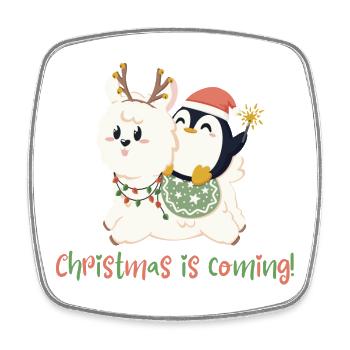 Alpaca and penguin ring in Christmas - Square fridge magnet - white - Front