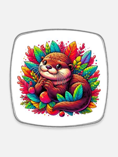 Loutre - Magnet carré - blanc