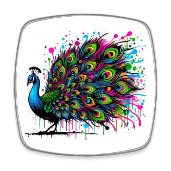 Pfau - Viereckiger Kühlschrankmagnet - Weiß - Vorne