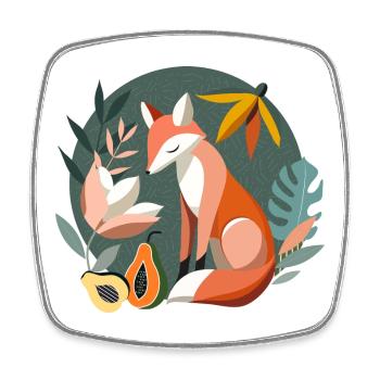 Fox with tropical flowers and fruits - Square fridge magnet - white - Front