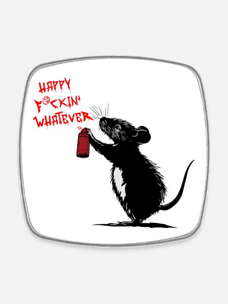 Rebel Rat - Happy F*ckin' Whatever - Magnet carré - blanc