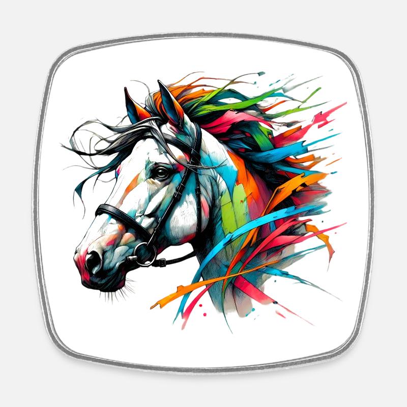Cheval - Magnet carré - blanc