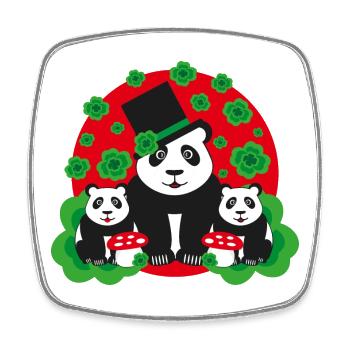 Panda Familie mit Kleeblätter - Viereckiger Kühlschrankmagnet - Weiß - Vorne