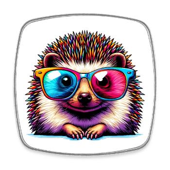 Igel mit Sonnenbrille - Viereckiger Kühlschrankmagnet - Weiß - Vorne
