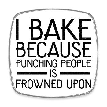 I bake because punching people - Square fridge magnet - white - Front