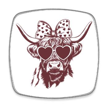 Highland Kuh in Love – Design mit Herzbrille - Viereckiger Kühlschrankmagnet - Weiß - Vorne