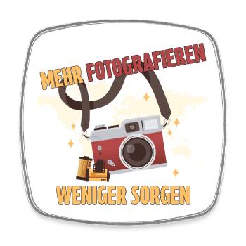 Mehr fotografieren - Weniger Sorgen - Viereckiger Kühlschrankmagnet - Weiß - Vorne