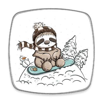Kleines Faultier im Winter Schnee - Viereckiger Kühlschrankmagnet - Weiß - Vorne