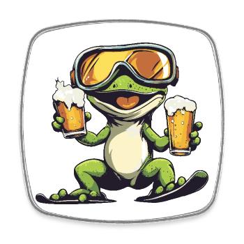 Bière après-ski Lizard - Magnet carré - blanc - Devant
