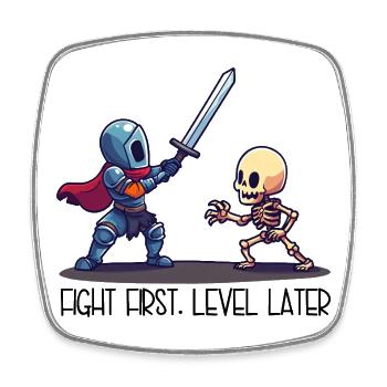 First Fight, Level Later – Knight vs Skeleton - Square fridge magnet - white - Front