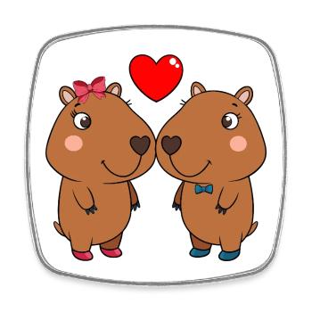 Duo of cute animals with heart - Square fridge magnet - white - Front