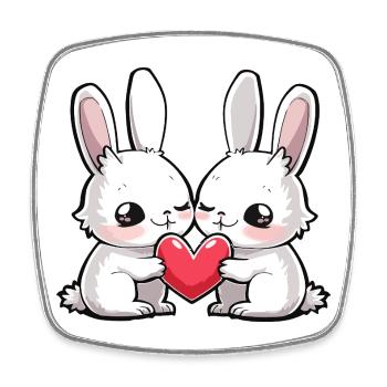 Bunny Couple In Love Easter Heart - Square fridge magnet - white - Front