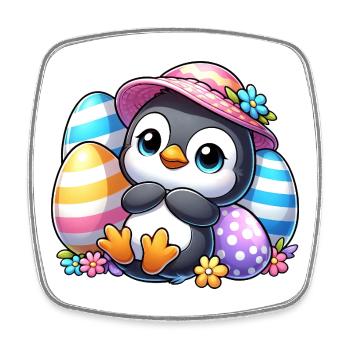 Cute Penguin with Easter Egg Cartoon - Square fridge magnet - white - Front