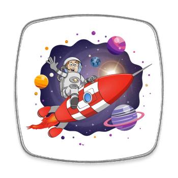 Der Astronaut auf der roten Rakete im All - Viereckiger Kühlschrankmagnet - Weiß - Vorne