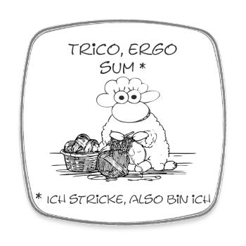 Trico ergo sum - Schaf-Motiv für Handarbeitsfans - Viereckiger Kühlschrankmagnet - Weiß - Vorne