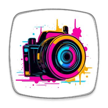 Appareil photo Steamwave - Magnet carré - blanc - Devant