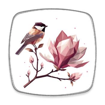 Vogel auf Magnolienzweig – Harmonische Komposition - Viereckiger Kühlschrankmagnet - Weiß - Vorne