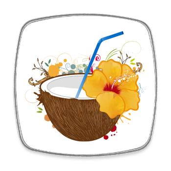 Exotischer Kokos-Cocktail mit Hibiskus - Viereckiger Kühlschrankmagnet - Weiß - Vorne