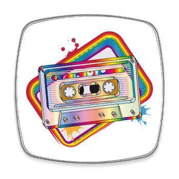 Cassette rétro - Design coloré des années 80 - Magnet carré - blanc - Devant
