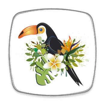 Toucan with Tropical Flowers - Exotic Bird Design - Square fridge magnet - white - Front
