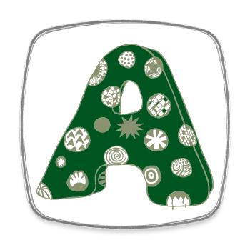Letter A with character in green - Square fridge magnet - white - Front