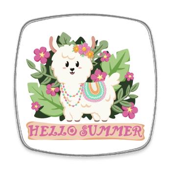 Hello summer llama alpaca in summer mood - Square fridge magnet - white - Front