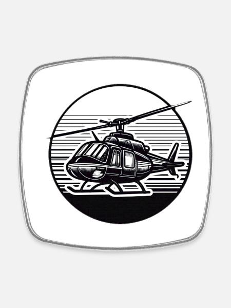 Helikopter in Schwarz Weiß - Viereckiger Kühlschrankmagnet - Weiß