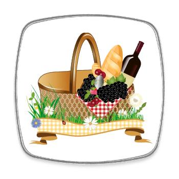 Gefüllter Picknickkorb – Sommerliches Genussmotiv - Viereckiger Kühlschrankmagnet - Weiß - Vorne