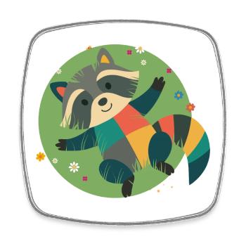 Lying raccoon in the grass - Playful children's motif - Square fridge magnet - white - Front