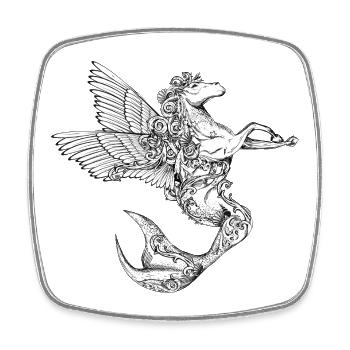 Cheval fantastique avec des ailes et une queue de poisson - Magnet carré - blanc - Devant