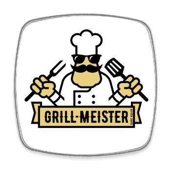Grillmeister (Grillen / Barbecue / BBQ / 2C) - Viereckiger Kühlschrankmagnet - Weiß - Vorne