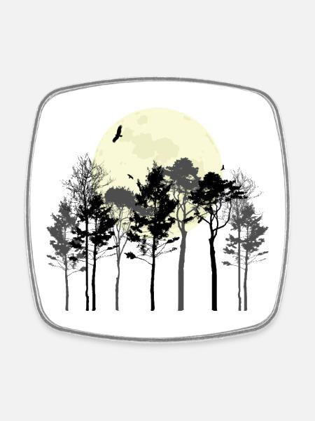 Celestial Forest Silhouette Design - Square fridge magnet - white