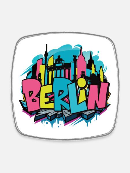 Berlin Streetart Logo Aufkleber Graffiti - Viereckiger Kühlschrankmagnet - Weiß