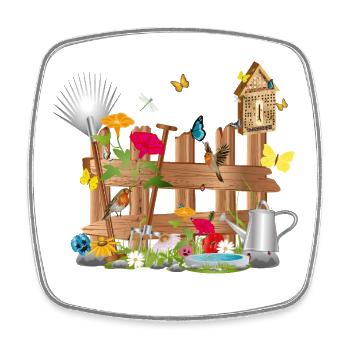 liebevoll gestalteter bunter Gartenzaun mit Blumen - Viereckiger Kühlschrankmagnet - Weiß - Vorne