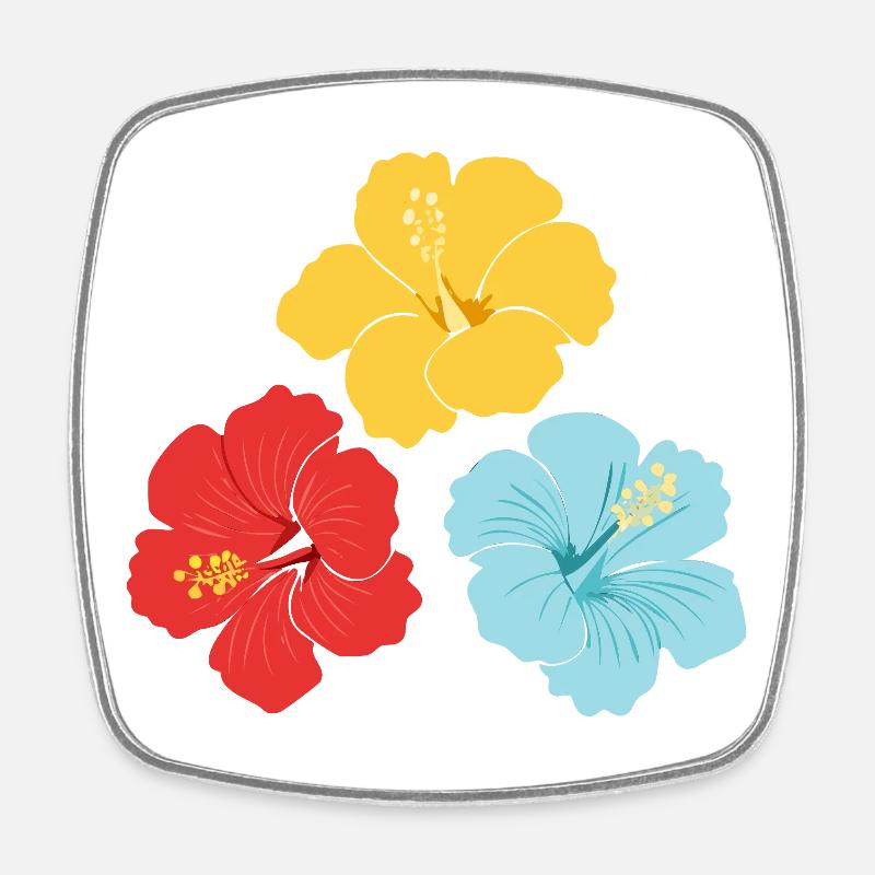 Hibiscus Trio – Bright colours with outlines - Square fridge magnet - white