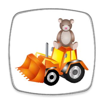 Teddy bear on excavator – sweet and strong at the same time - Square fridge magnet - white - Front
