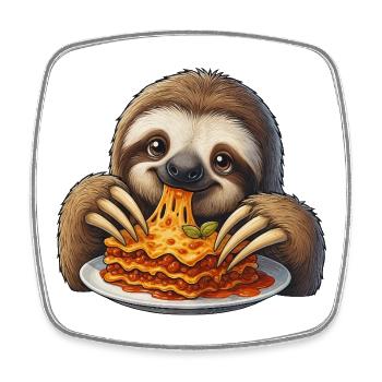 Süßer Faultier Lasagne Comic Cartoon Italienisch - Viereckiger Kühlschrankmagnet - Weiß - Vorne