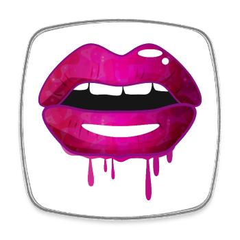 Purple glossy lips in graffiti style - Square fridge magnet - white - Front