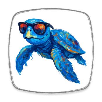 Bunter Surfer-Schildkröte mit Sonnenbrille - Viereckiger Kühlschrankmagnet - Weiß - Vorne