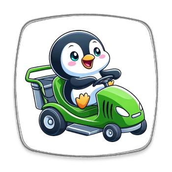 Cute Penguin Lawn Mower Horticulture - Square fridge magnet - white - Front